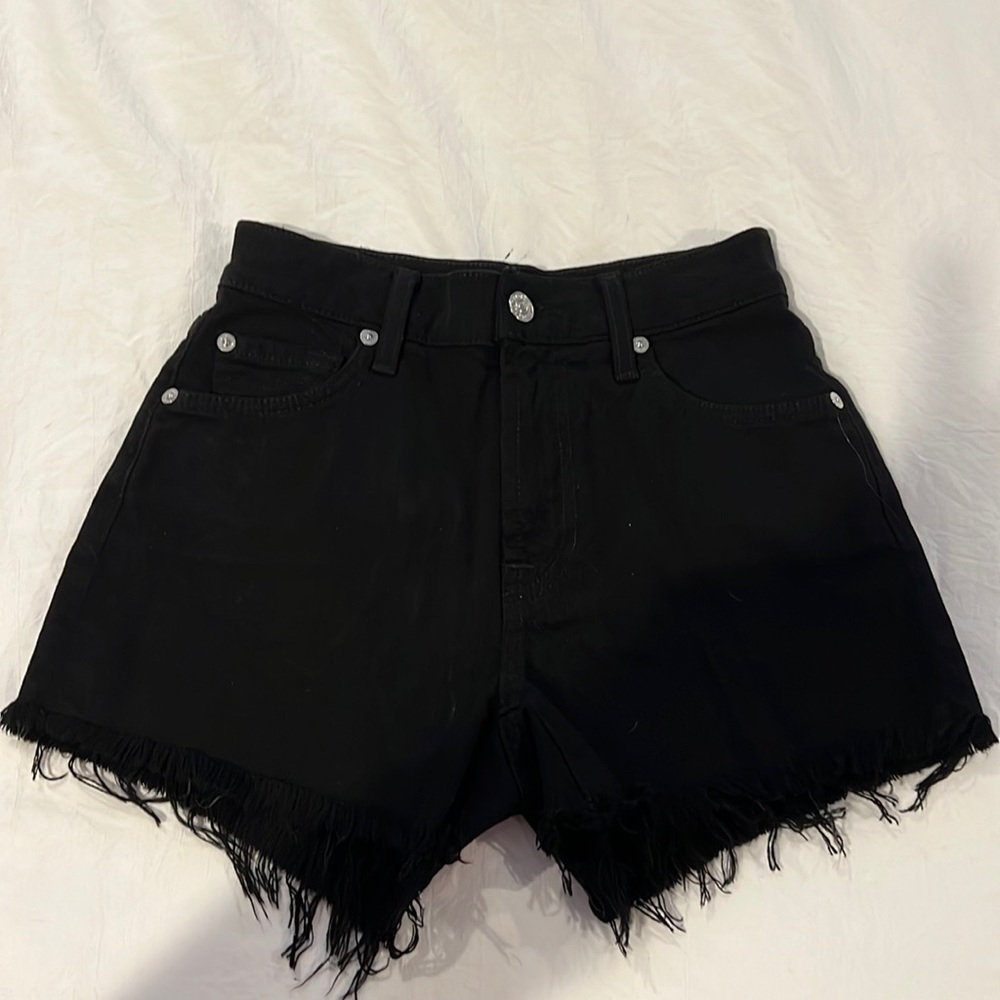Brand new worn once 7 for all mankind size 23 black denim shorts